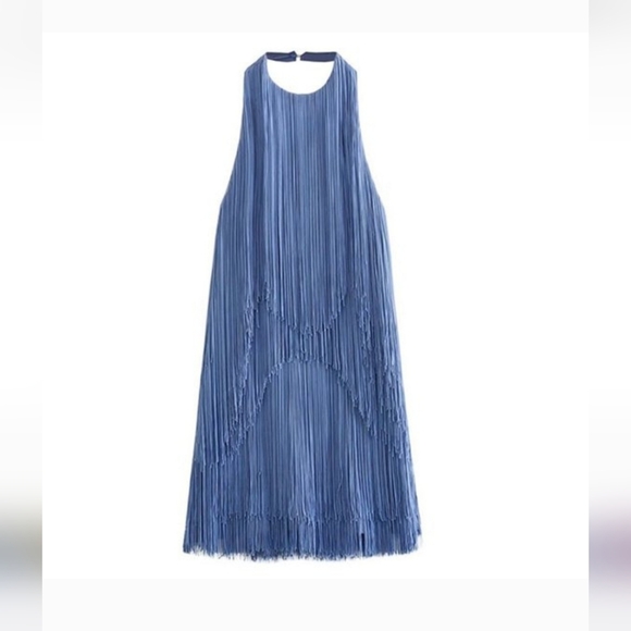 NWT Zara Blue Fringe Dress - Picture 4 of 12